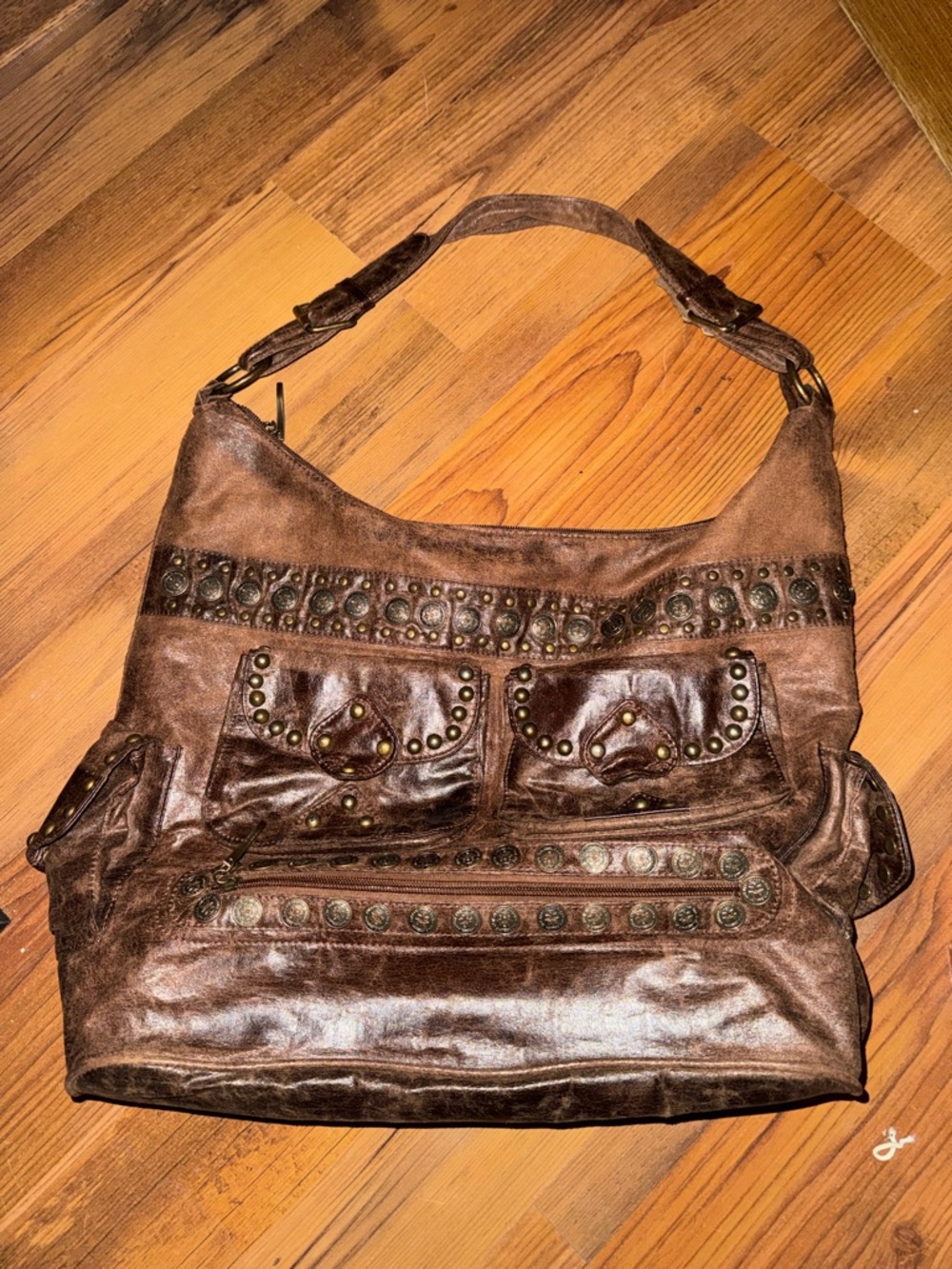 Nicole Lee Brown Studded Shoulder Bag